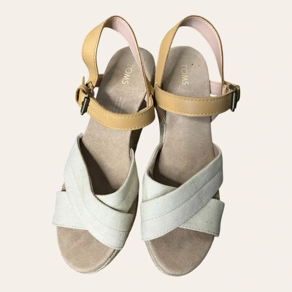 TOMS Willow Cream Canvas Espadrille Wedges Strappy Sandals 8 - Picture 7 of 9